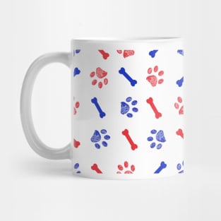 Blue and red doodle paw prints Mug